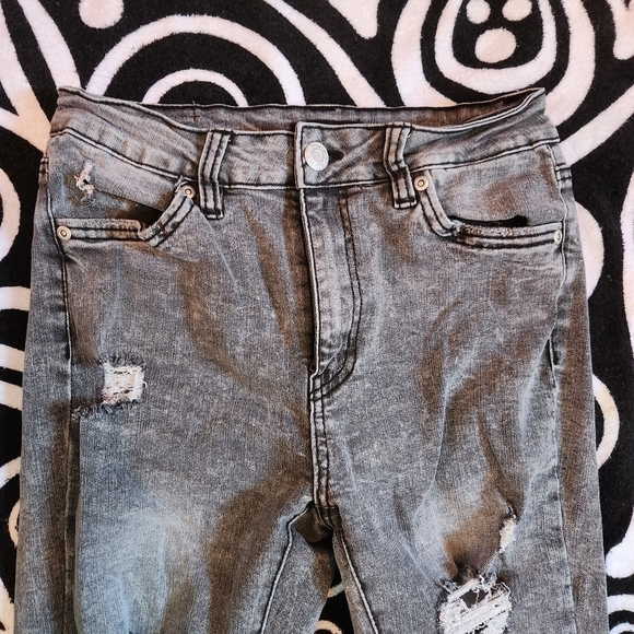 BLACK distressed acid wash stretchy ripped jeans punk emo y2k - Picture 2 of 9